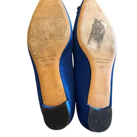 MANOLO BLAHNIK | Hangisi Crystal-Buckle Satin Flat 38.5 8.5 BLUE - Picture 10 of 16